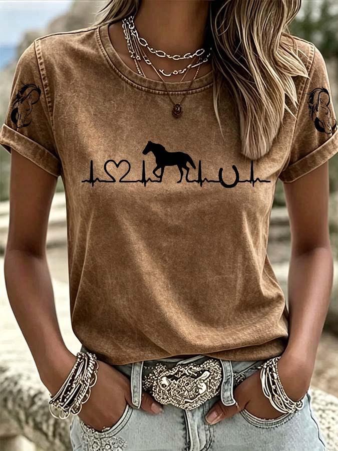 Women's Western Style Animal Round Neck T-Shirt