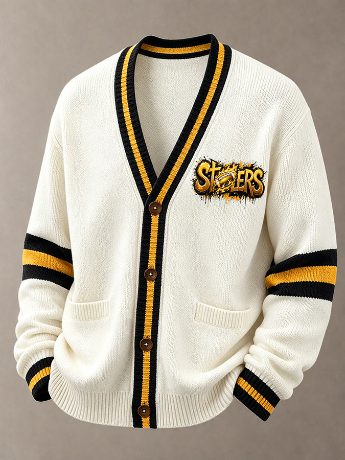 Men'S Casual Football Printed Cardigan