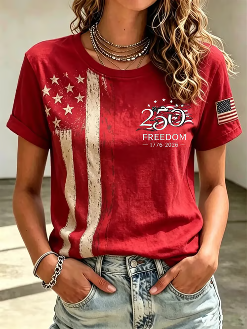 Women'S  America Flag Printed Casual T-Shirt