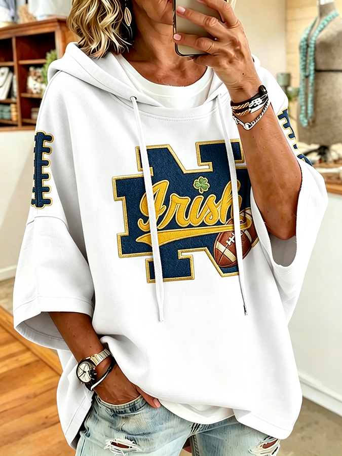 Women'S Retro Rugby Printed Hoodie