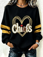 Women's Football Print Crew Neck Check Sweatshirt