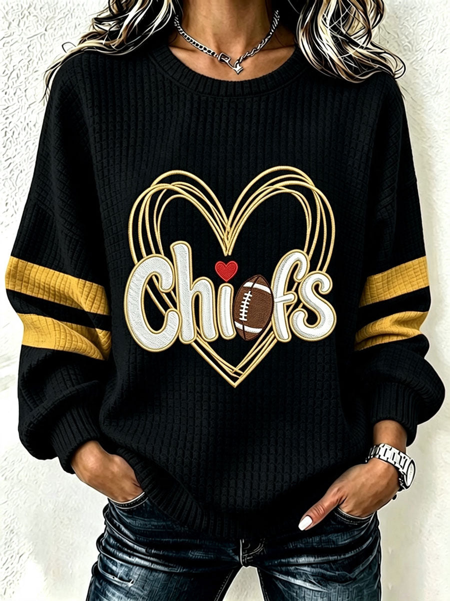 Women's Football Print Crew Neck Check Sweatshirt
