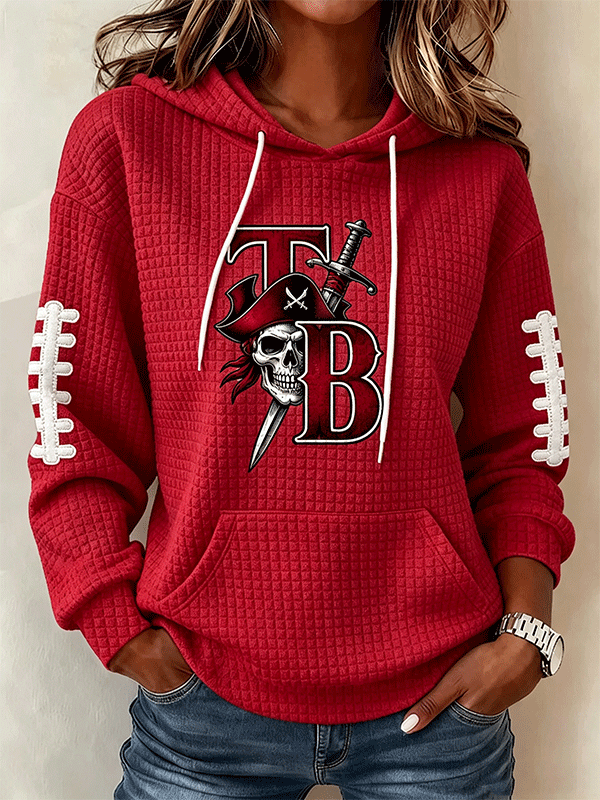 Women's Football Printed Checkered Fabric Hooded Sweatshirt