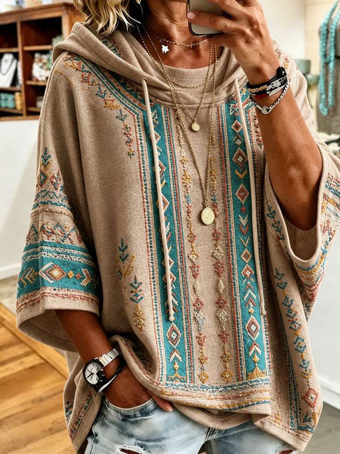 Women’S Retro Western Style Print Hoodie