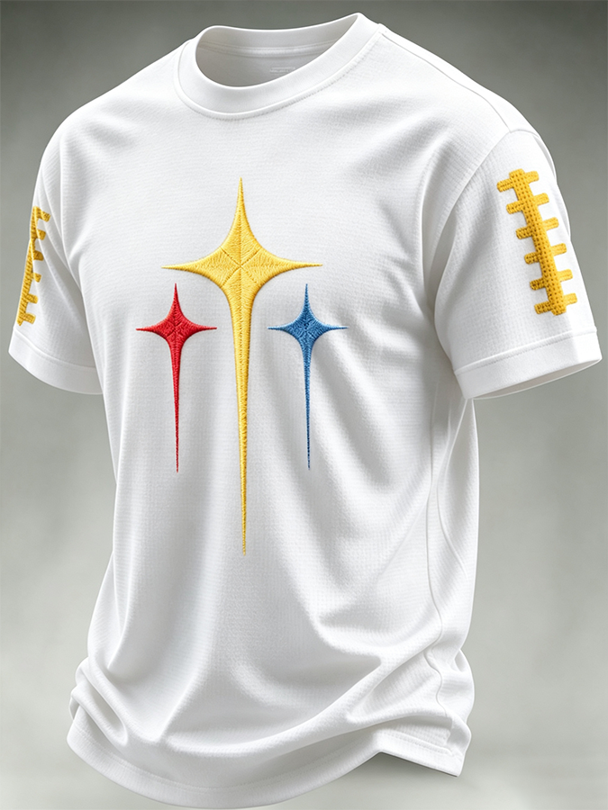 Men's Football Print Waffle Round Neck T-Shirt