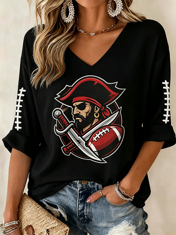 Women's Football Print Casual Waffle Top