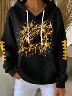 Women'S Football Print Hooded Sweatshirt