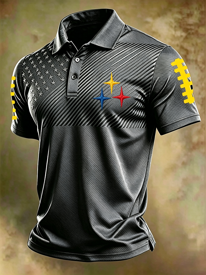 Men'S Football Print Polo T-Shirt