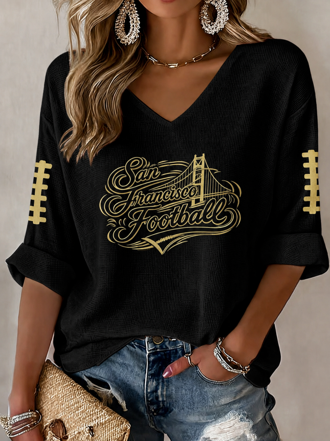 Women'S Football Print Waffle  Top