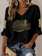 Women'S Football Print Waffle  Top