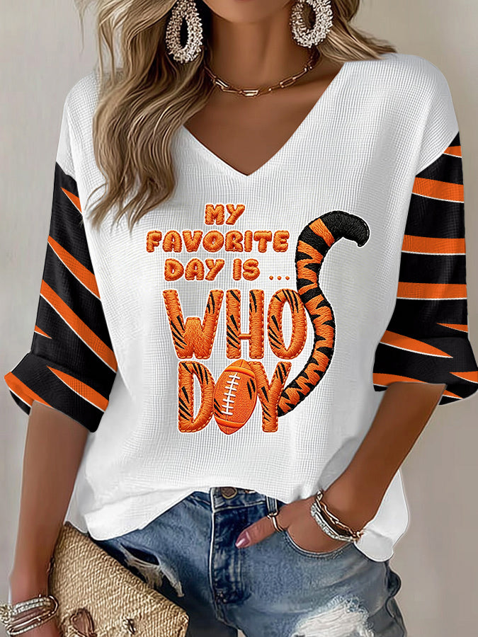 Women'S Football  Print Waffle  Top
