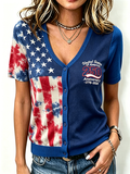 Women's Anniversary US Flag Tie Dyeing V-neck Button Cardigan