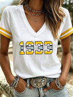 Women's Casual Football Printed V-Neck T-Shirt