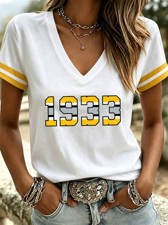 Women's Casual Football Printed V-Neck T-Shirt