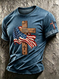 Men'S Retro American Flag Cross ���GOD BLESS AMERICA ���Pattern Short Sleeve T-Shirt