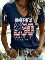 Women's Casual USA 250th Celebration Print Short Sleeve T-shirt