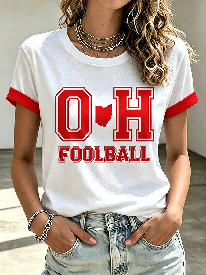 Women'S Rugby Printed Round Neck T-Shirt