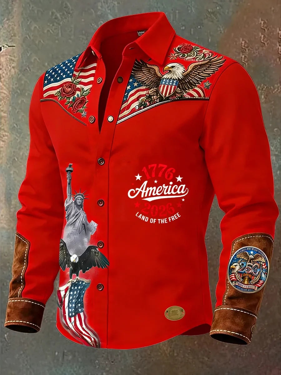 Men's Vintage American 250th Anniversary Distressed Western Shirt