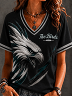Women'S Retro Rugby Eagle Printed Casual T-Shirt