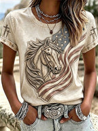 Women's Western style round neck T-shirt
