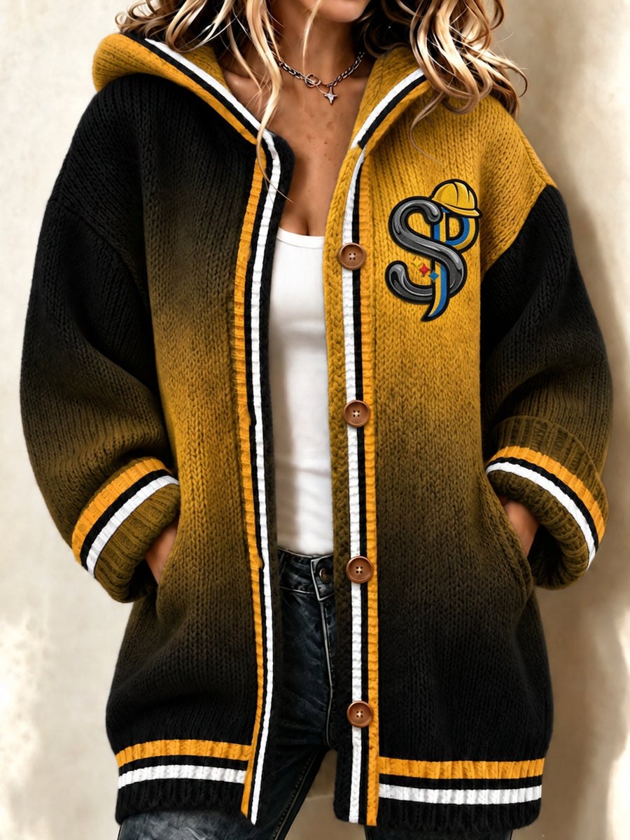 Women'S Football Printed Casual Knitted Hooded Cardigan
