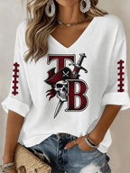 Women's Football Print Casual Waffle Top