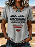 Women'S Casual Cotton And Linen Heart-Shaped Hollow T-Shirt