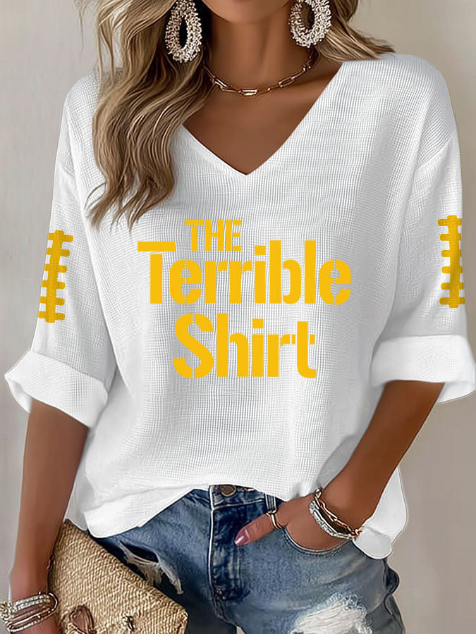Women'S Football  Print Waffle  Top