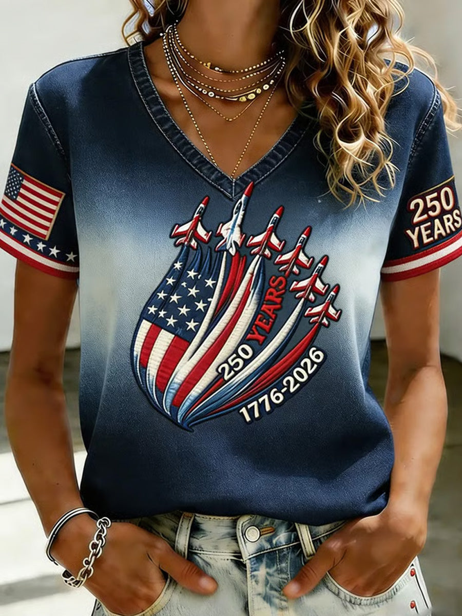Women's Casual USA 250th Celebration Print Short Sleeve T-shirt