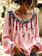 Women's Vintage American Flag Floral Art Cotton-Linen Shirt