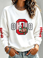 Women'S Embroidered Rugby Round Neck Top