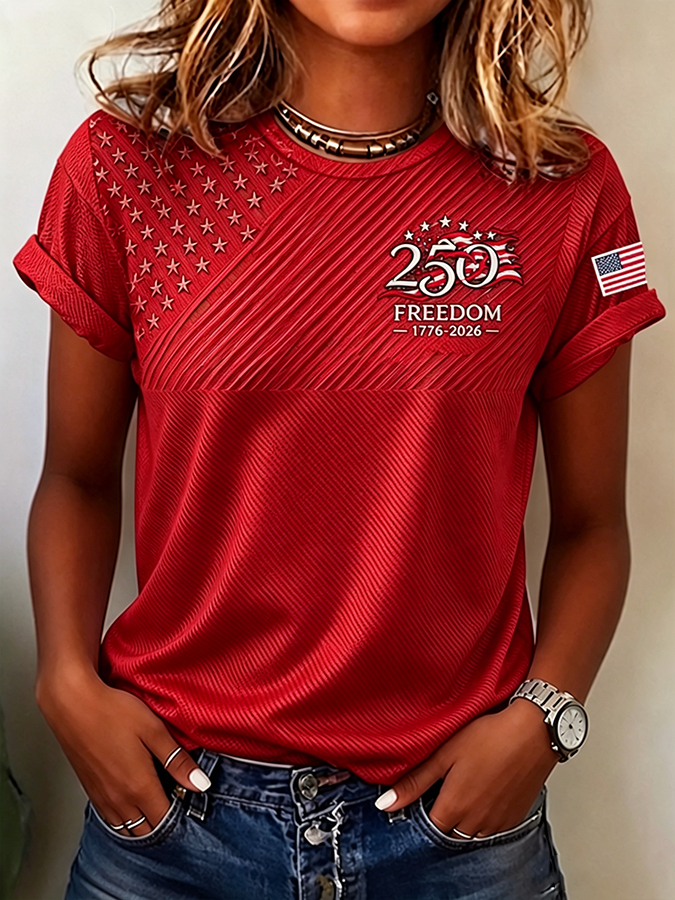 Women'S  America Flag Printed Casual T-Shirt
