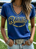 Women's Football Game Print V-Neck T-Shirt