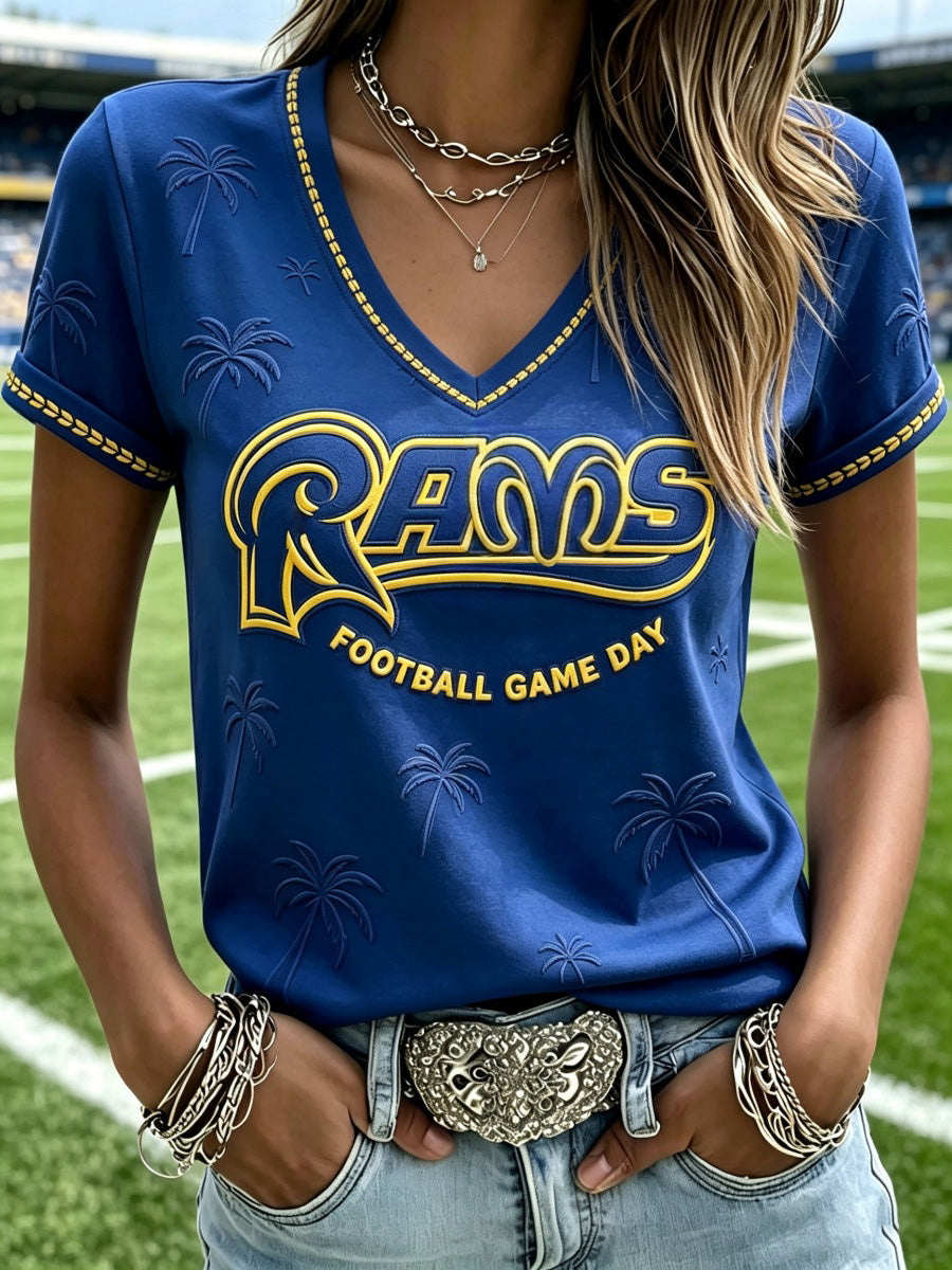 Women's Football Game Print V-Neck T-Shirt