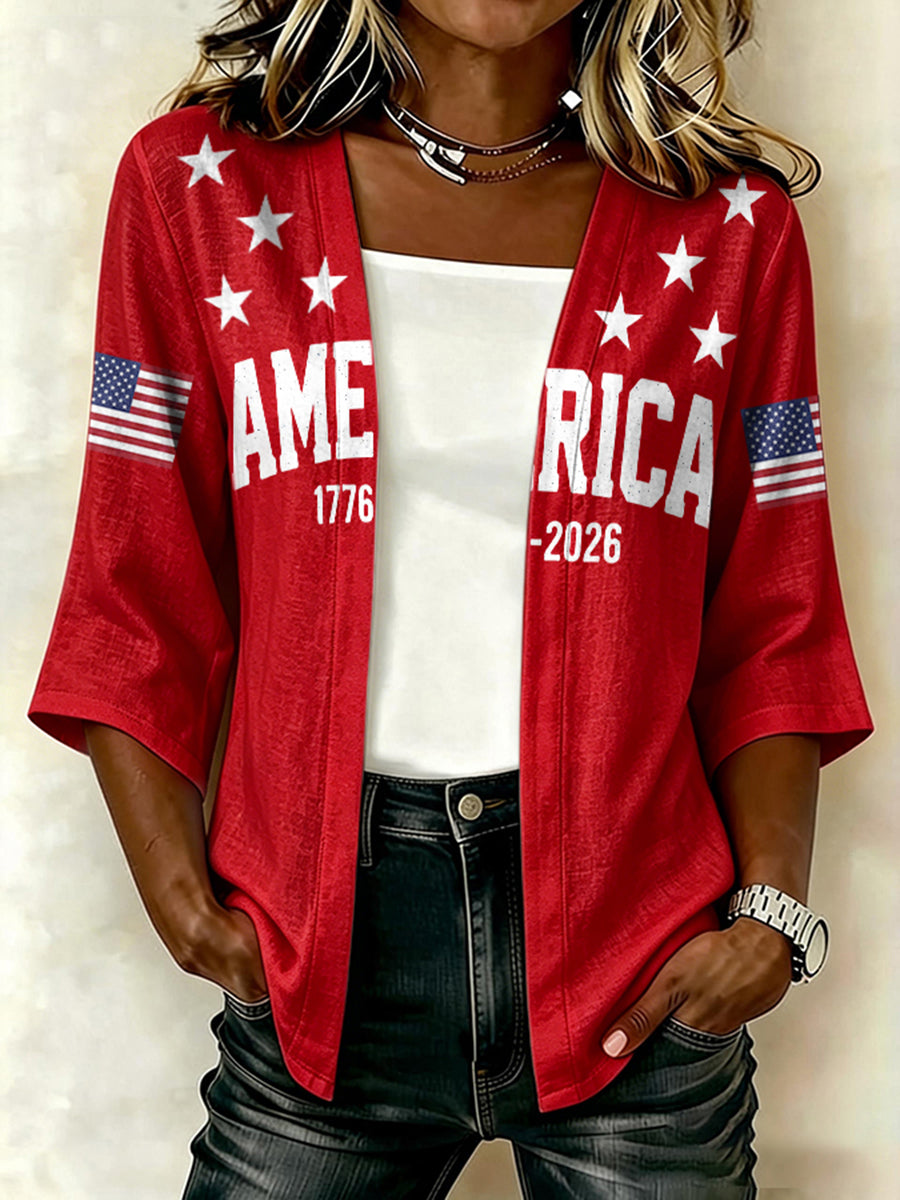 1776 Independence Day Women's Flag Printed Casual Cardigan
