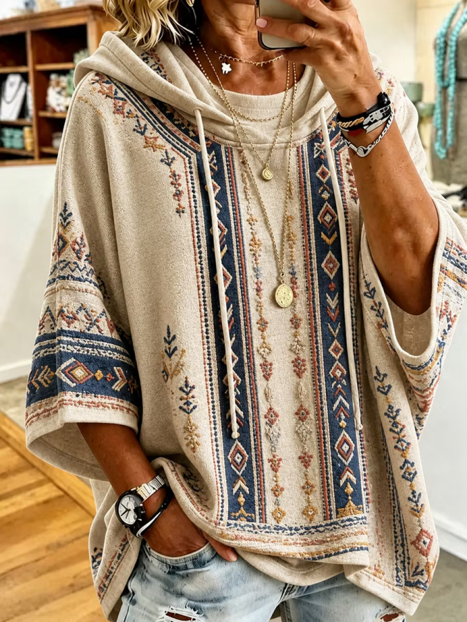 Women’S Retro Western Style Print Hoodie