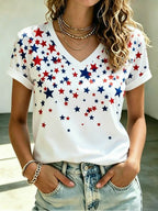 Women'S America Flag Print Casual V-Neck T-Shirt