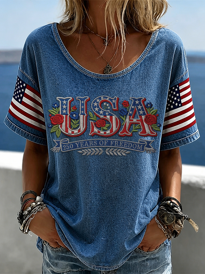 Women's America 250 Years of Freedom 1776-2026 Flag T-Shirt