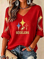 Women'S Football Print Waffle  Top