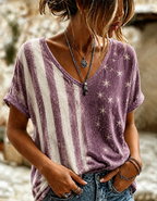 Women'S Retro Independence Day Printed Casual Short Sleeved T-Shirt
