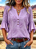 Women's Casual Printed Hollow Top