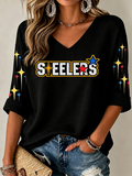 Women's Football Printed V-Neck T-Shirt