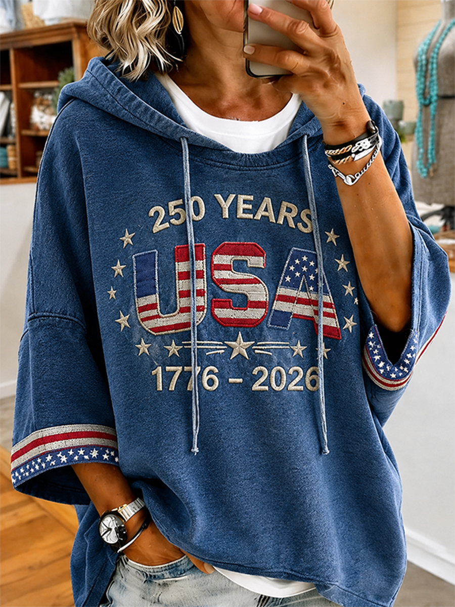 Women's USA 250th Anniversary 1776-2026 Embroidered Washed Hoodie