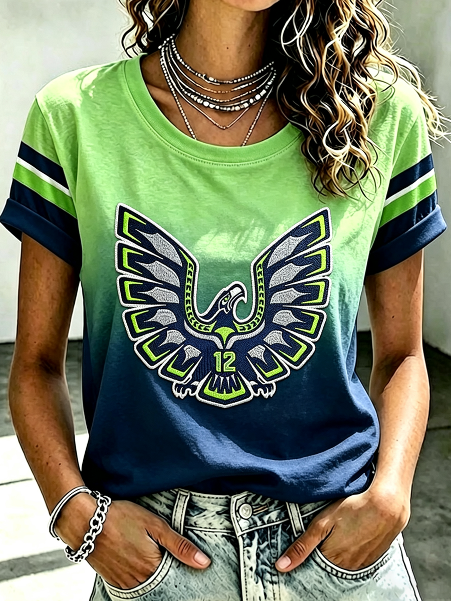 Women's Seattle Football Printed Vintage Fashion Print T-shirt