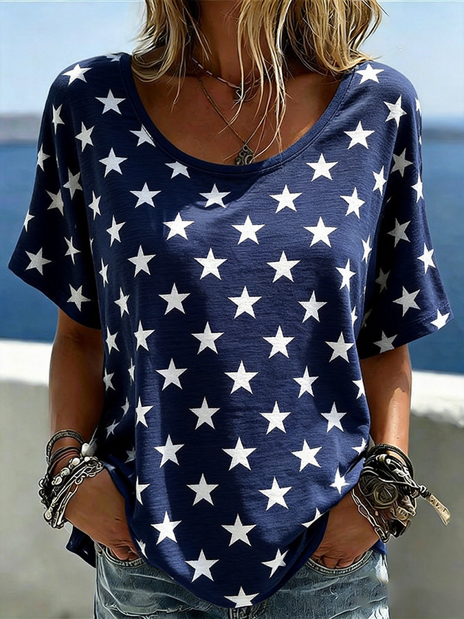 Women'S  America Flag Printed Casual T-Shirt