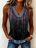 Women's Printed Denim Patchwork Print Top