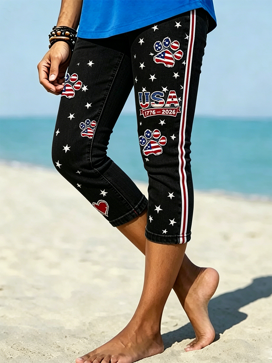 Women's Retro Independence Day Flag Printed Leggings