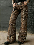 Men's Vintage Punk Rock Skull Cross Patchwork Print Comfortable Pants