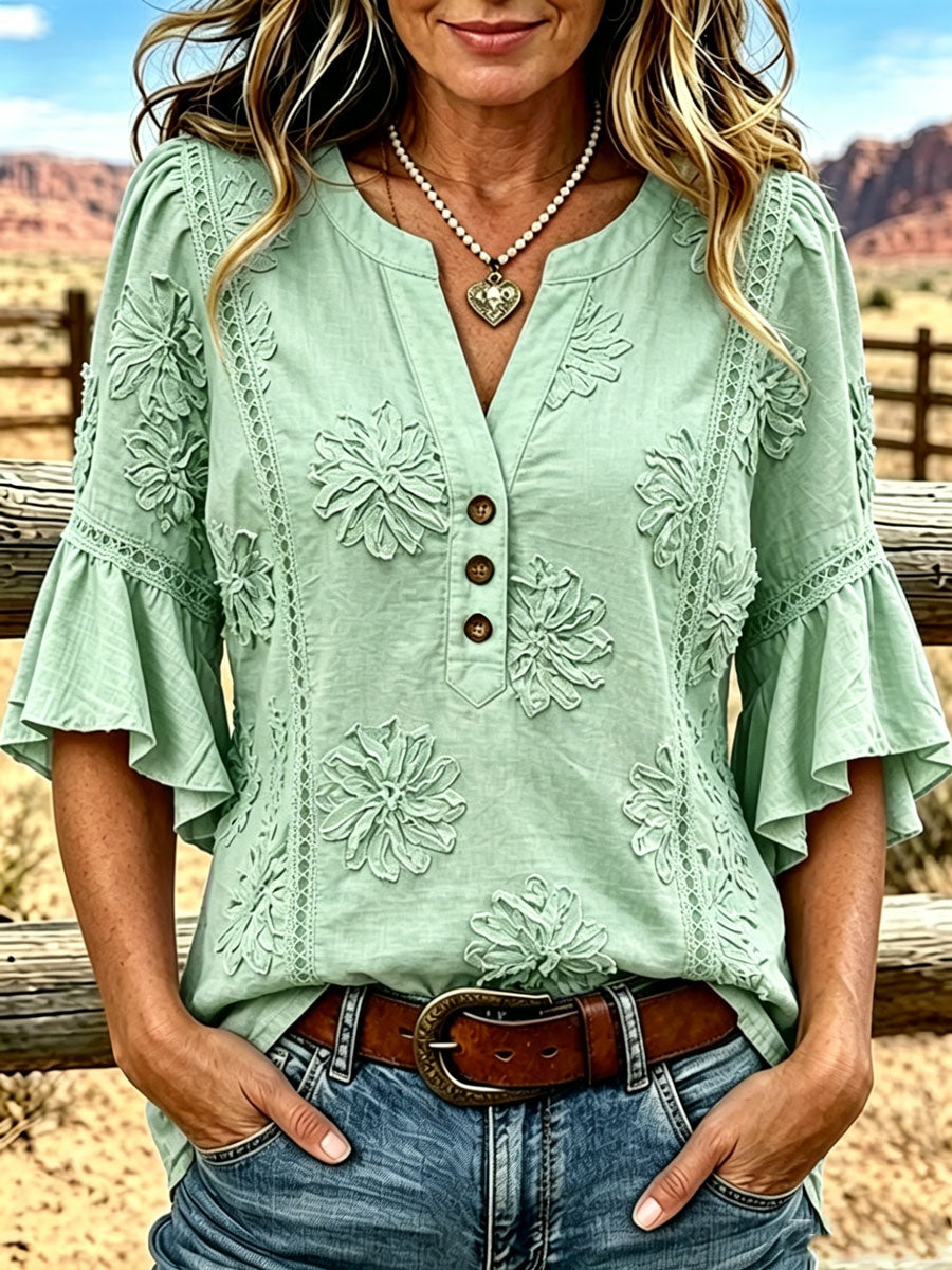Women's Casual Printed Hollow Top