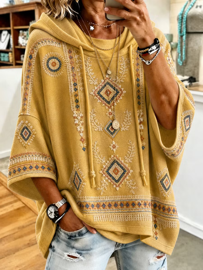Women’s Retro Western Style Print Hoodie